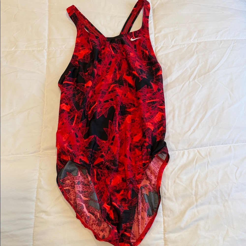 Nike Red and Black One-Piece Swimsuit